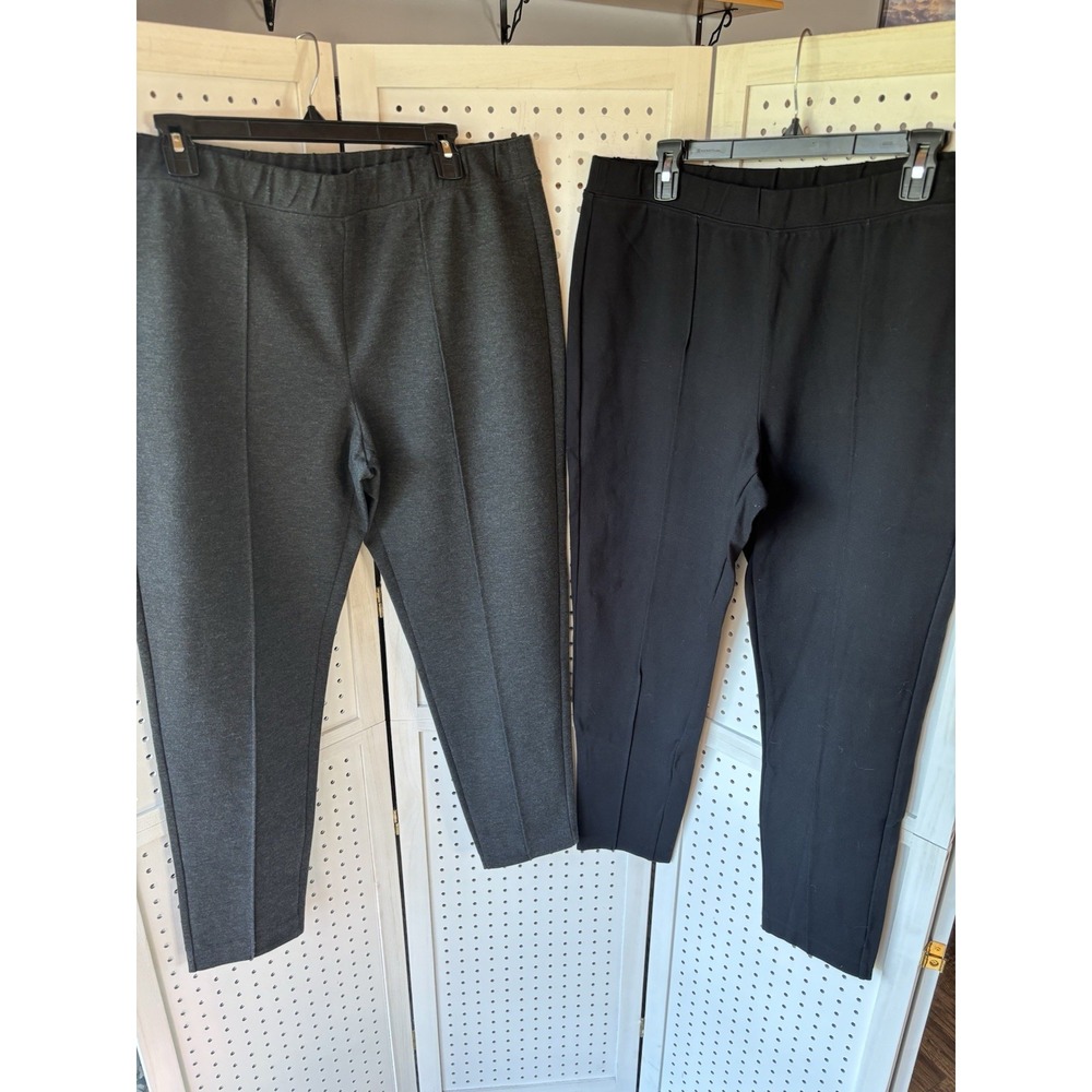 LOT/2 TALBOTS Pull On Ponte Pants Trouser Women's XL Gray / Black Elastic Waist